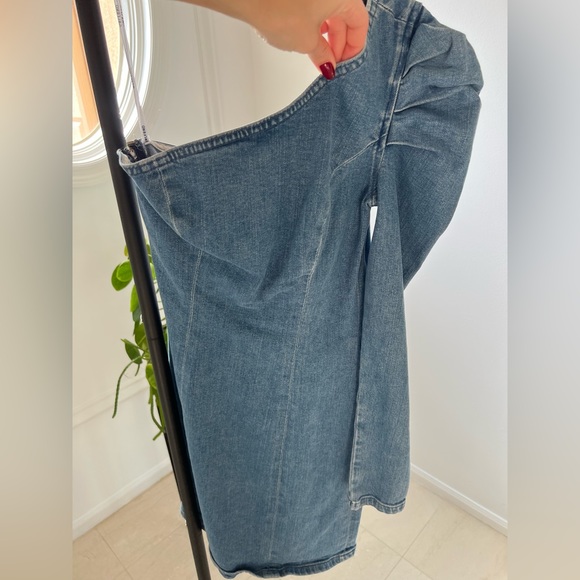 GRLFRND Ellie Puff-Sleeve One-Shoulder Denim Dress XS - Picture 4 of 14